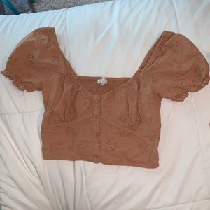 Brown crop top with little flower cut out designs